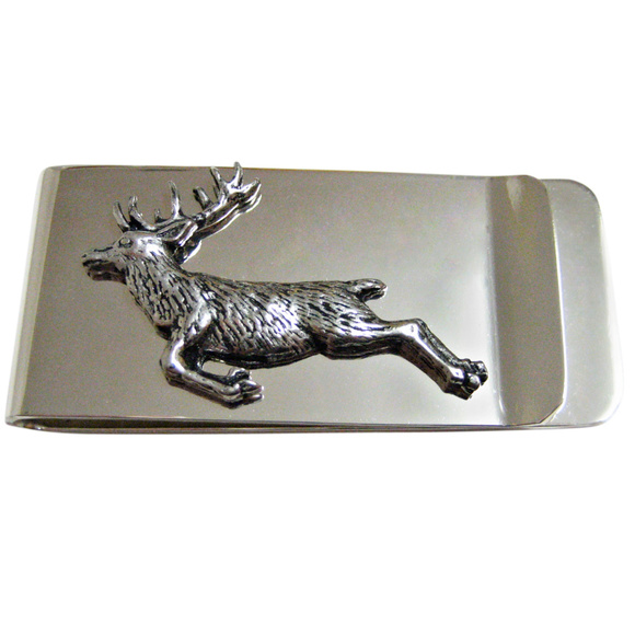 Large Round Black Skull Pendant Money Clip Leaping Deer Money Clip